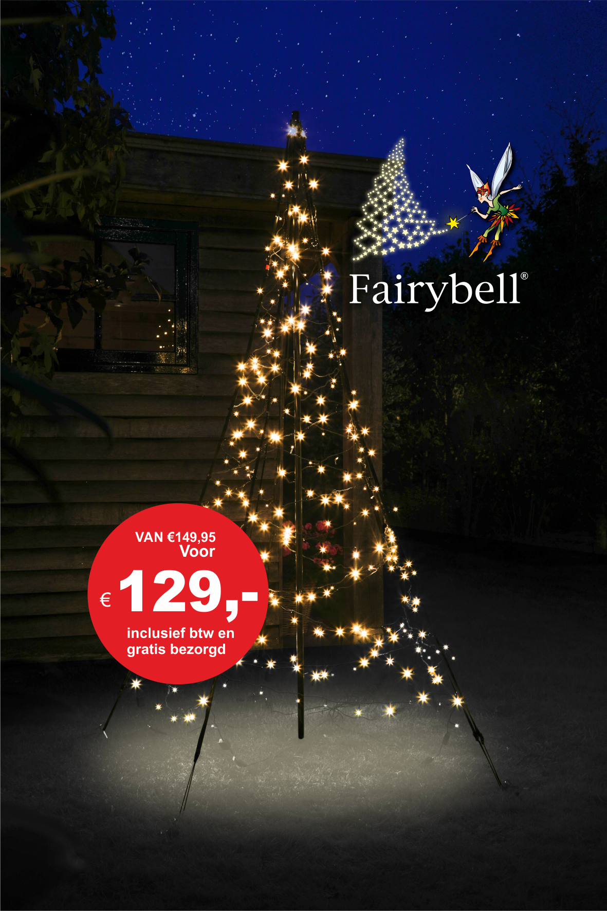 Vouwen vijver krom Fairybell 2 Meter met 300 Led Lampjes - Vlaggenmast-kerstbomen.nl